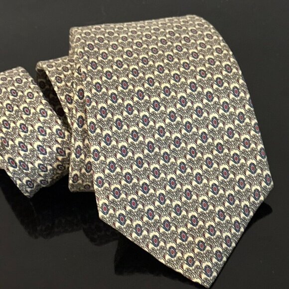 Dior Mid Century Modern Neckwear Tie 100% All Silk Red Gray Peacock - Picture 1 of 5